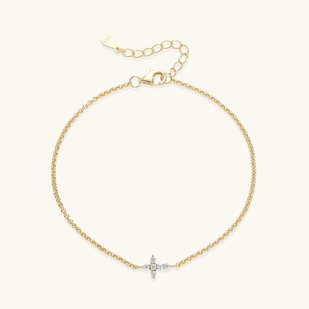 Sideways Diamond Cross Bracelet - Gold