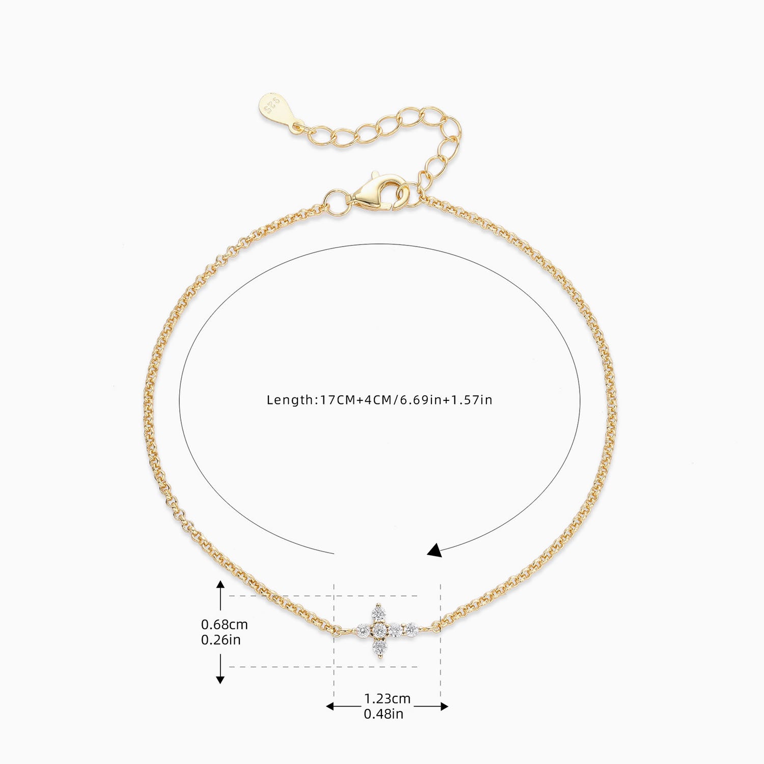 Sideways Diamond Cross Bracelet - Gold