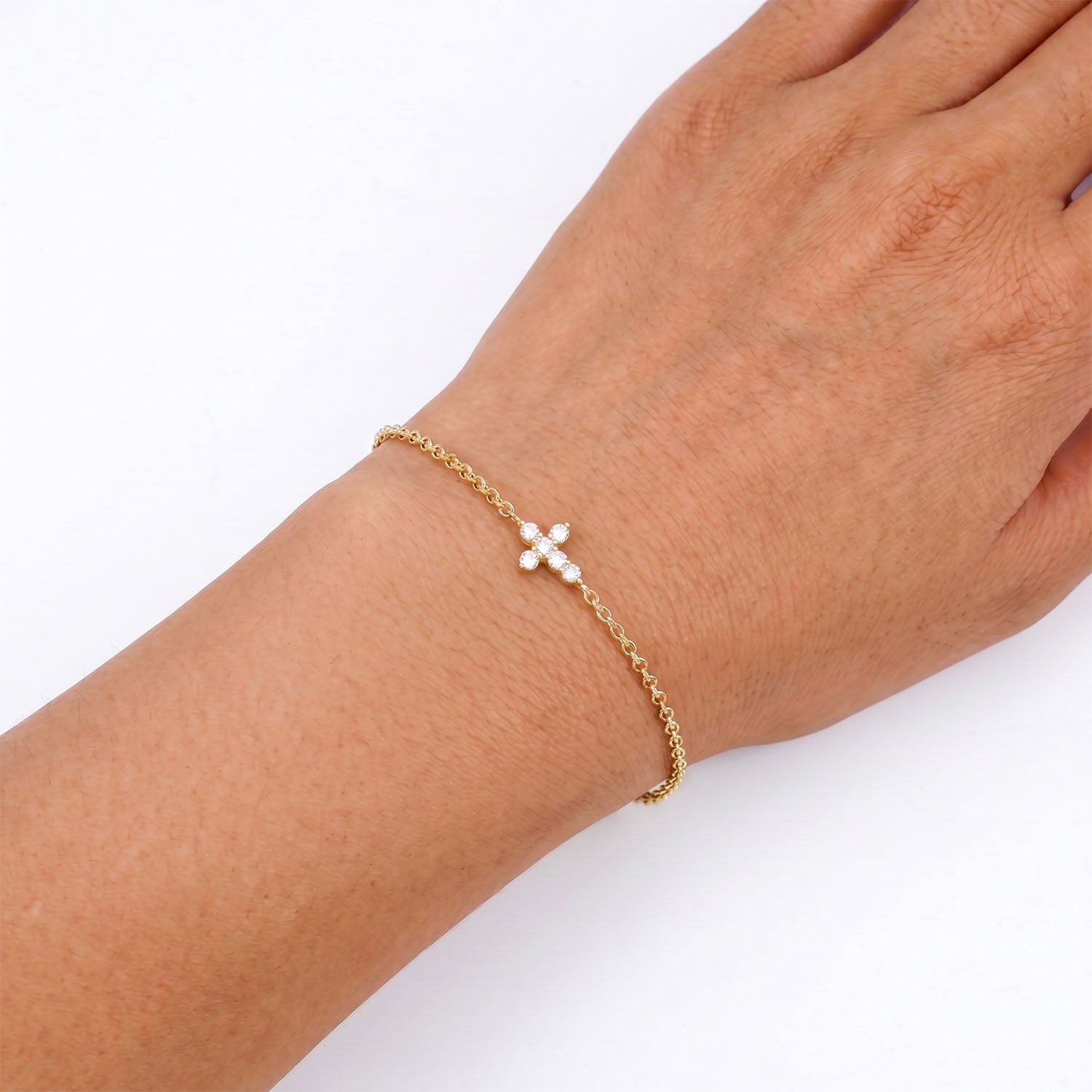 Sideways Diamond Cross Bracelet - Gold