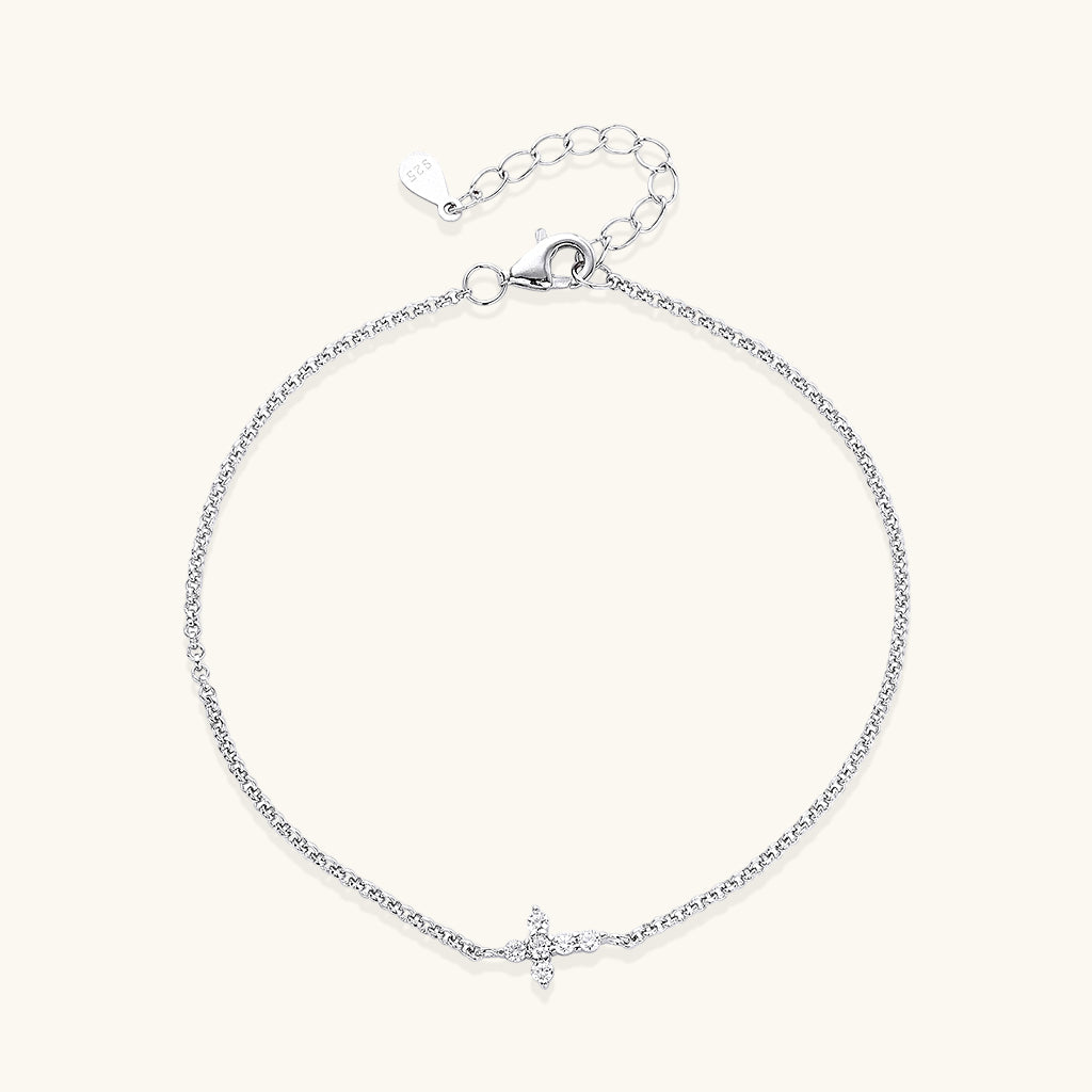 Sideways Diamond Cross Bracelet - Silver