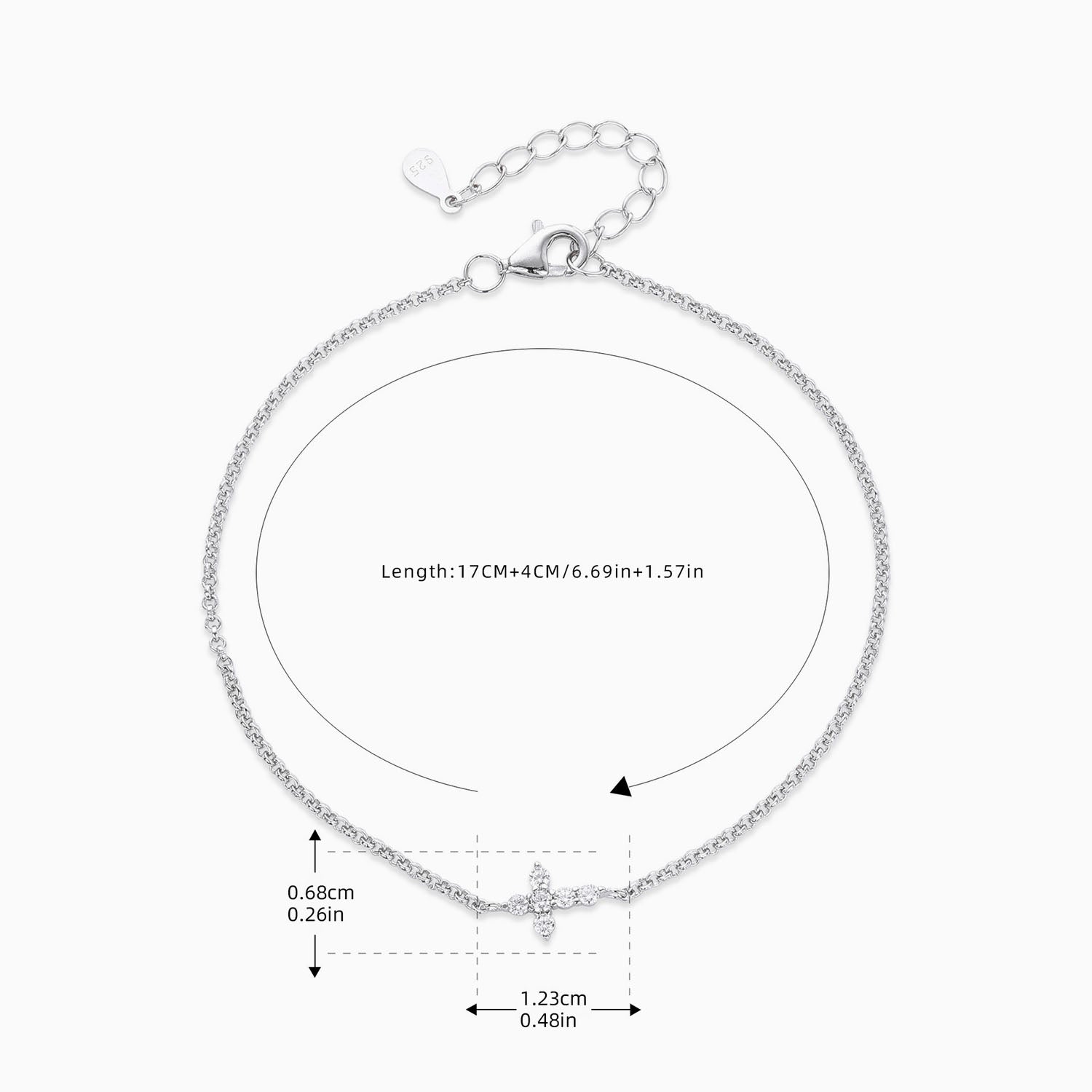 Sideways Diamond Cross Bracelet - Silver
