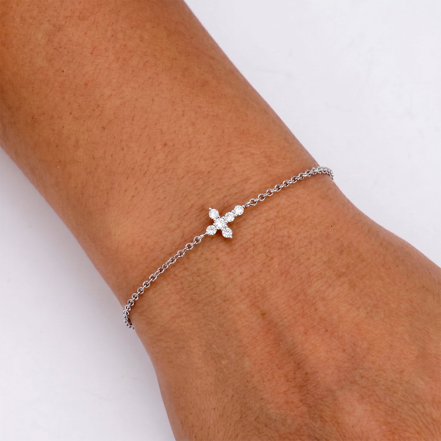 Sideways Diamond Cross Bracelet - Silver