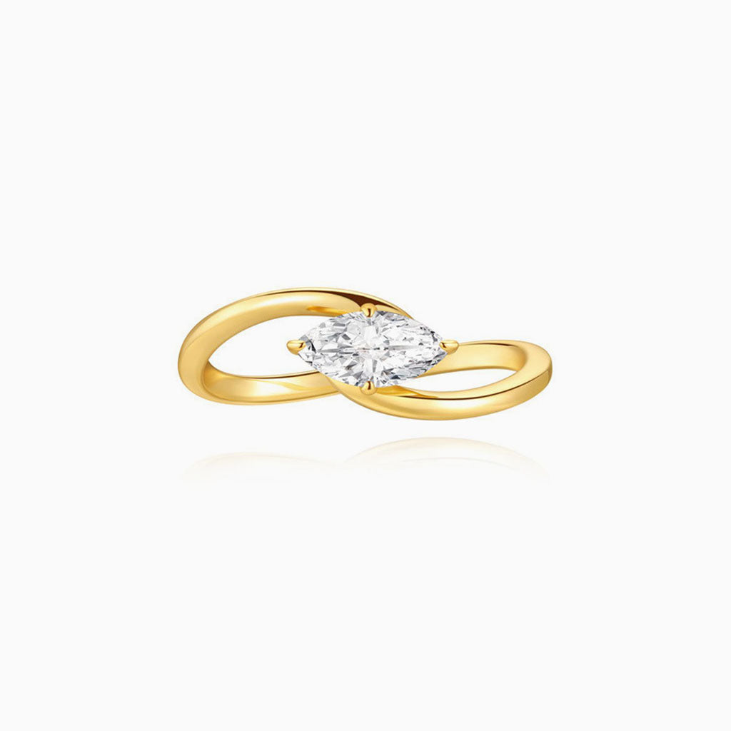 Sideways Marquise Diamond Solitaire Ring - Gold