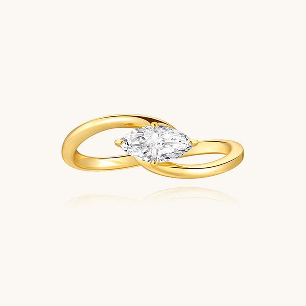 Sideways Marquise Diamond Solitaire Ring - Gold