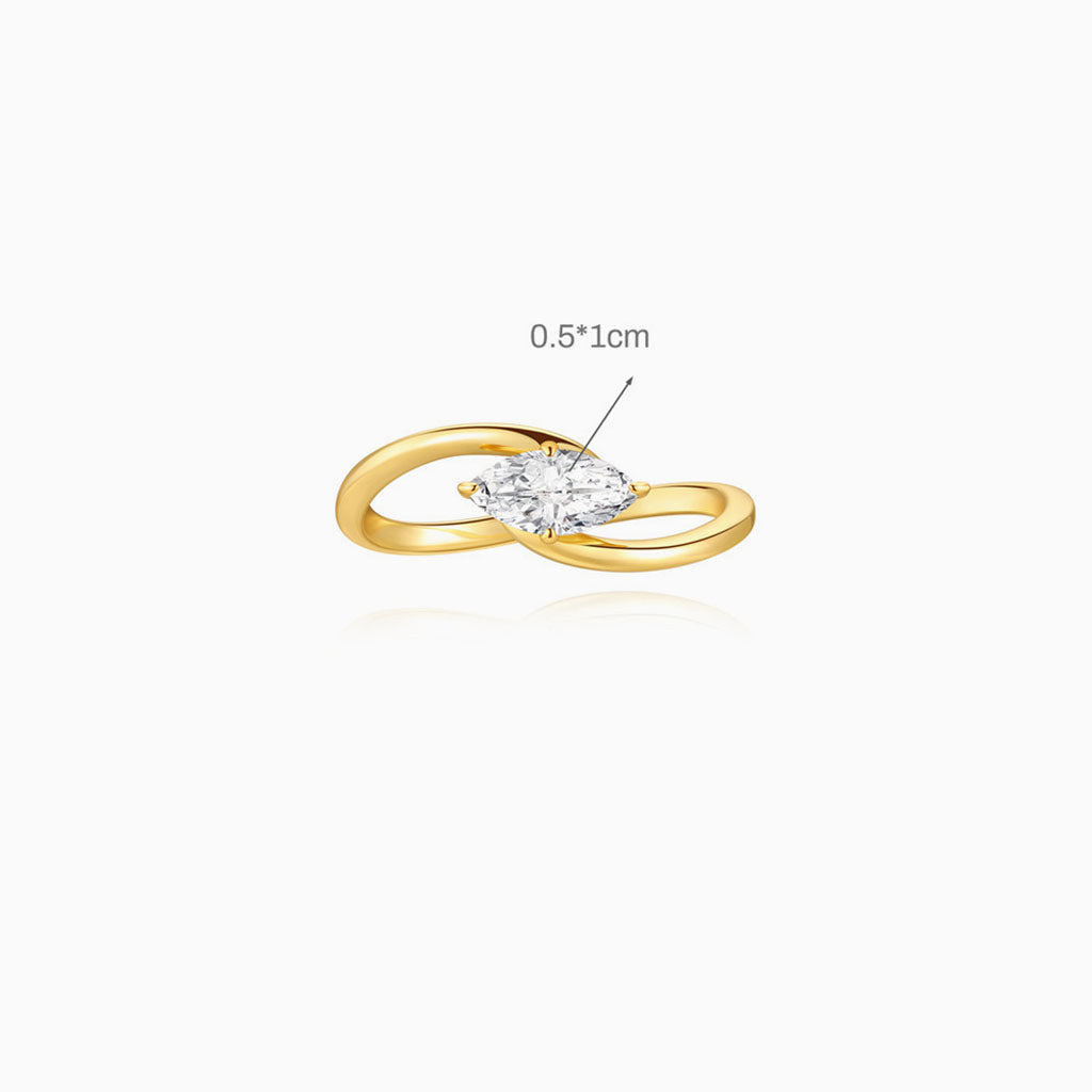 Sideways Marquise Diamond Solitaire Ring - Gold