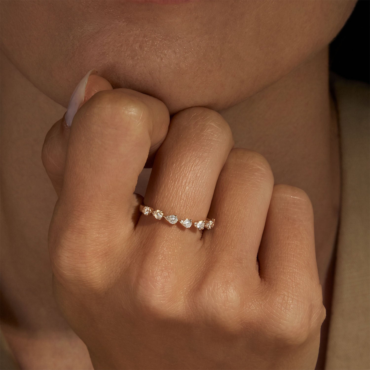 Sideways Pear Cut Seven Stone Band Ring - Gold