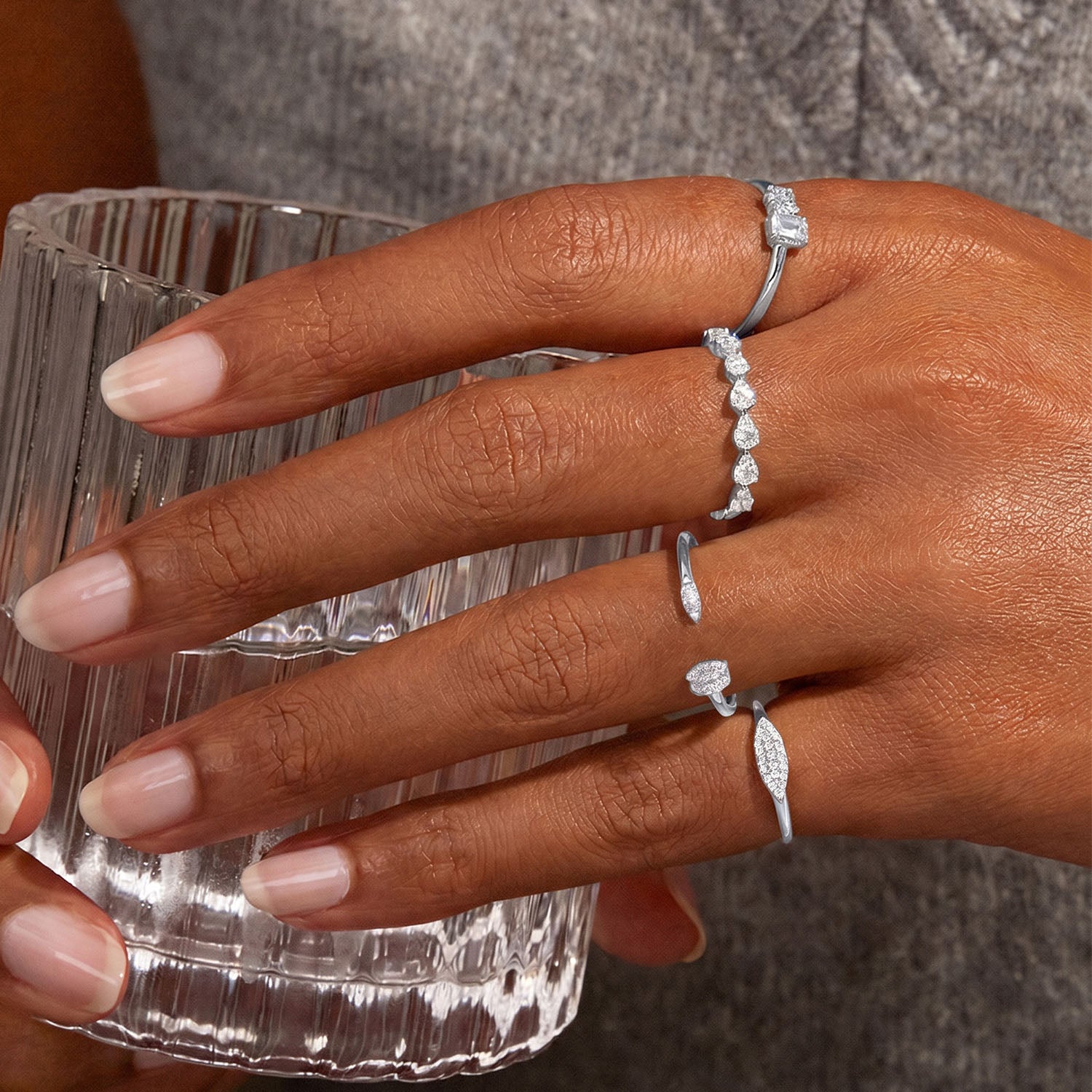 Sideways Pear Cut Seven Stone Band Ring - Silver