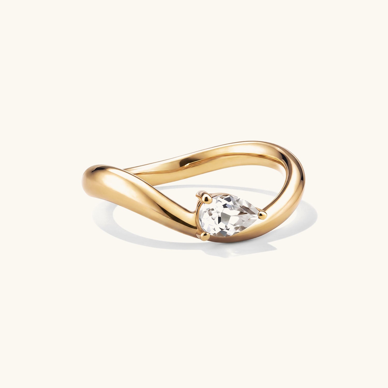 Sideways Pear Wave Diamond Solitaire Ring - Gold
