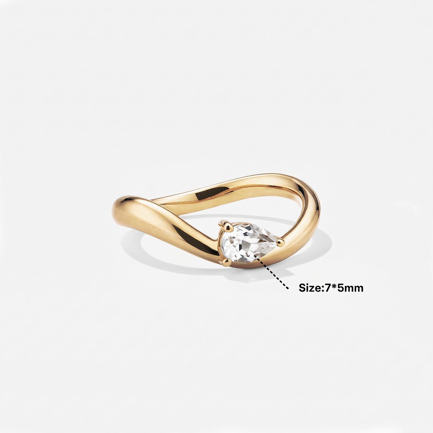 Sideways Pear Wave Diamond Solitaire Ring - Gold