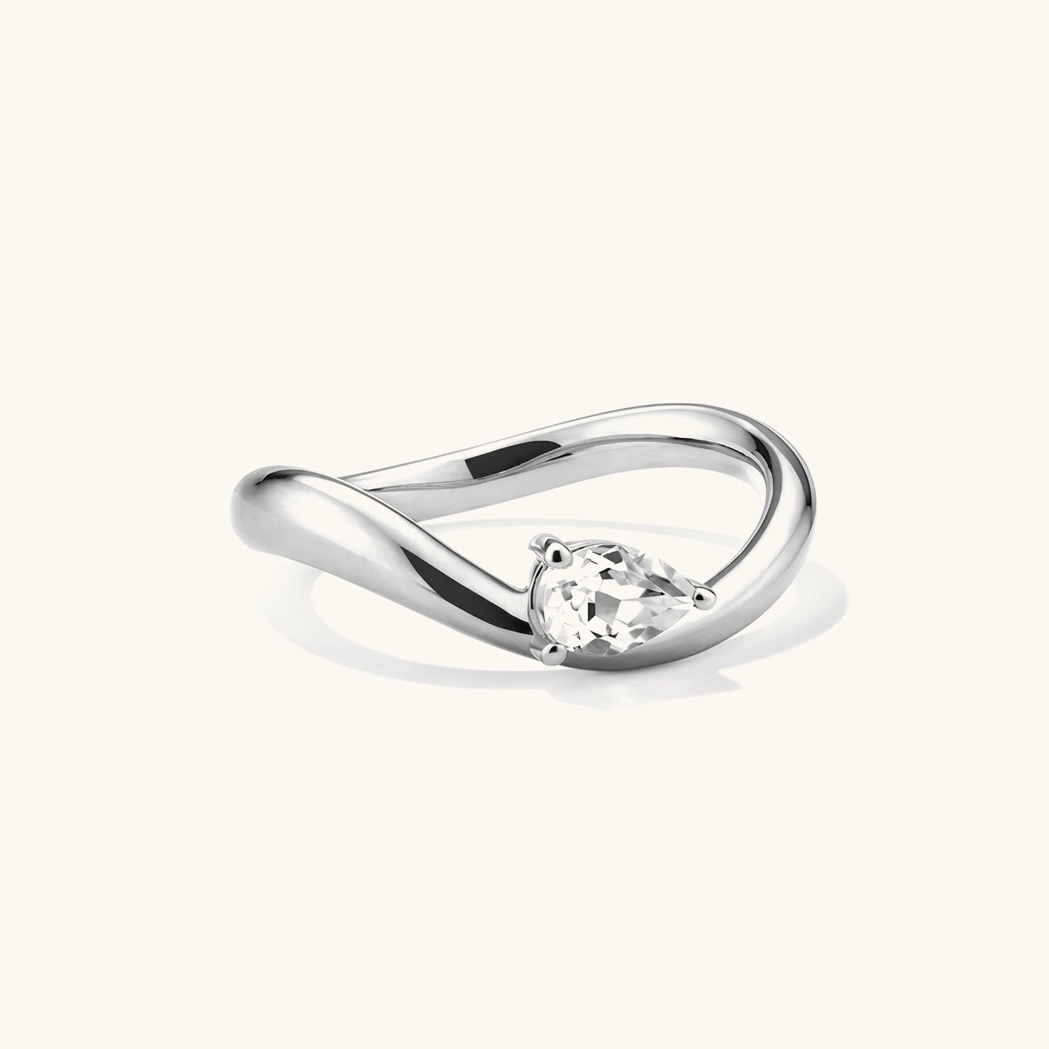 Sideways Pear Wave Diamond Solitaire Ring - Silver