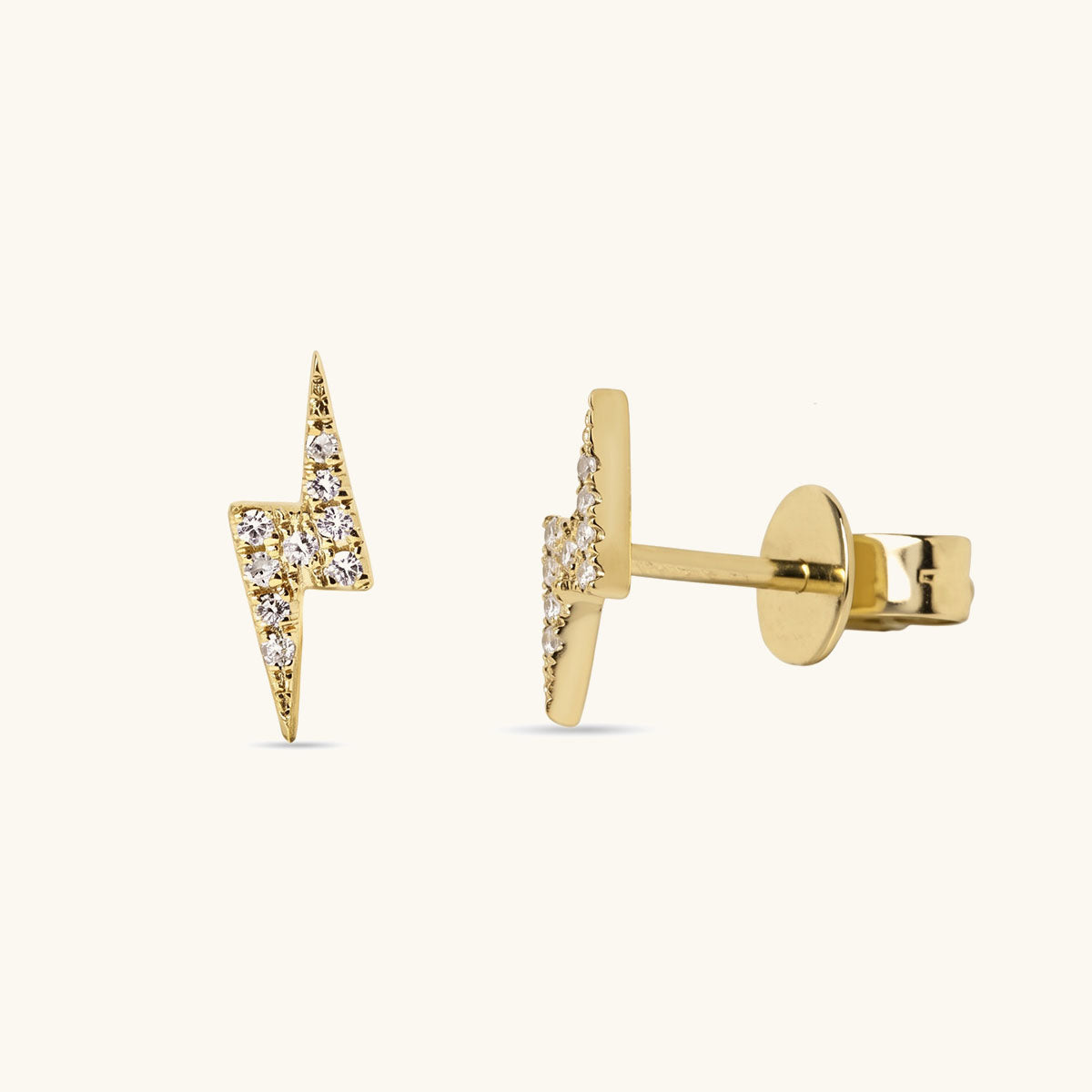 Simulated Diamond Lightning Bolt Stud Earrings - Gold
