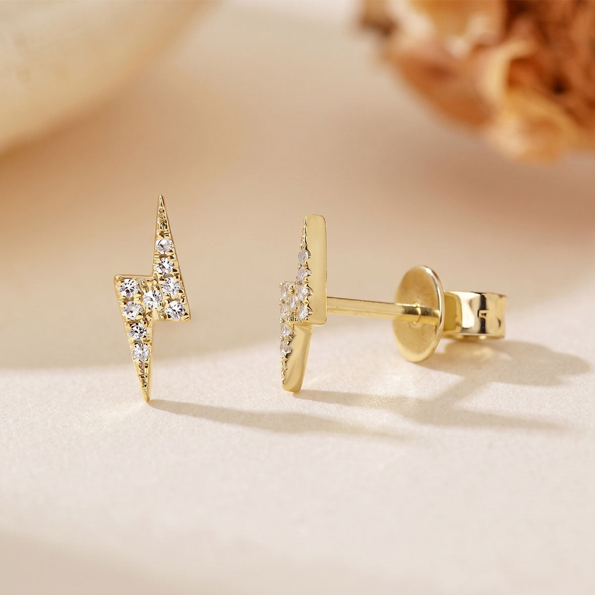 Simulated Diamond Lightning Bolt Stud Earrings - Gold