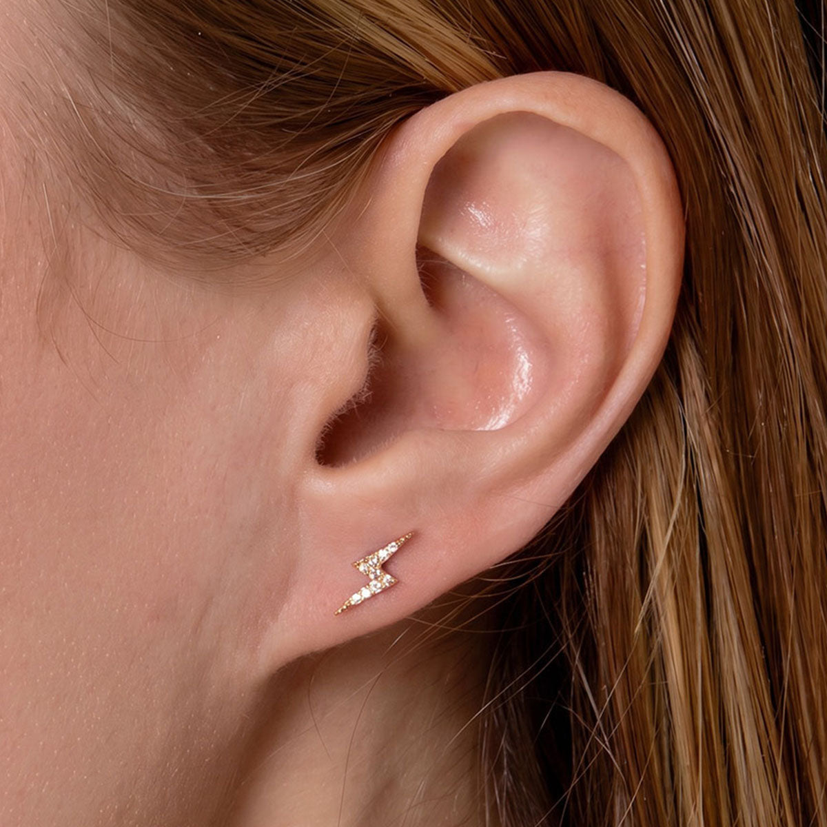 Simulated Diamond Lightning Bolt Stud Earrings - Gold