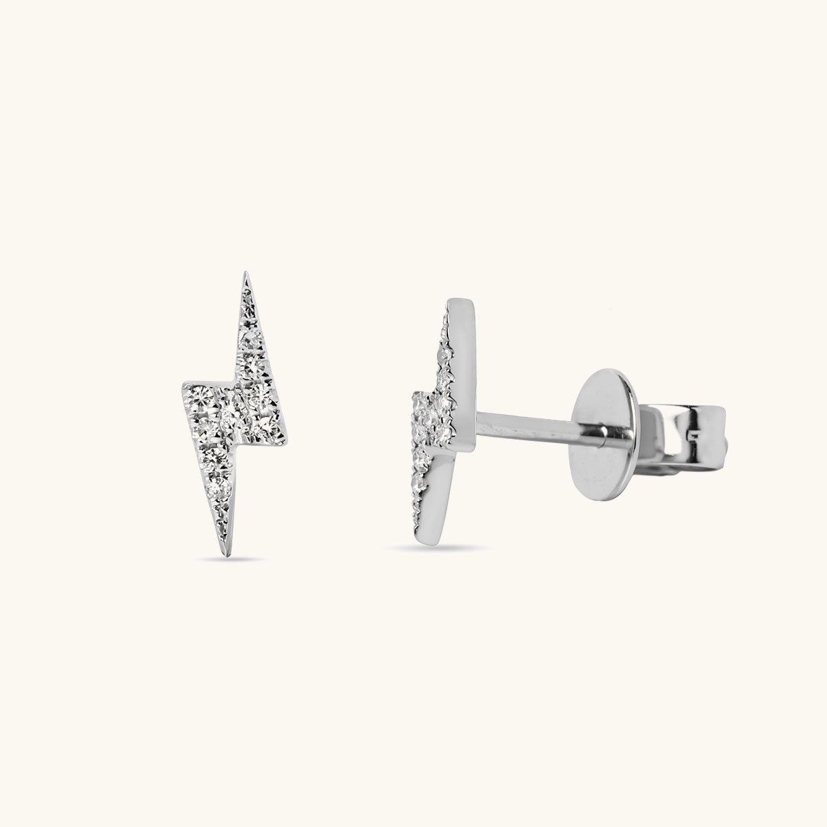 Simulated Diamond Lightning Bolt Stud Earrings - Silver