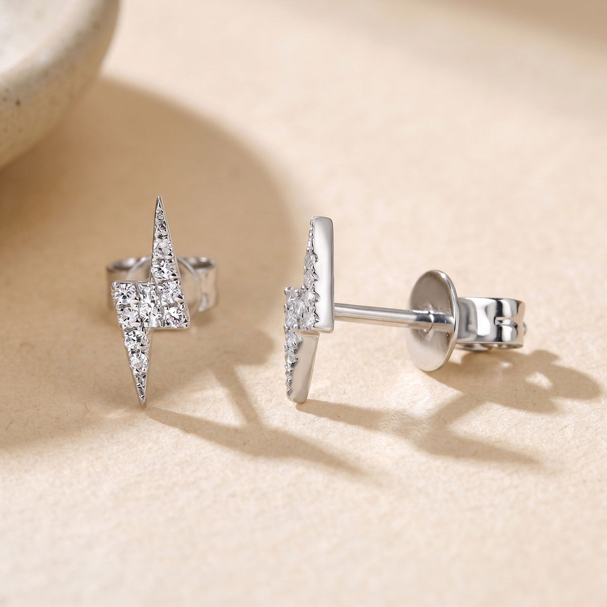 Simulated Diamond Lightning Bolt Stud Earrings - Silver