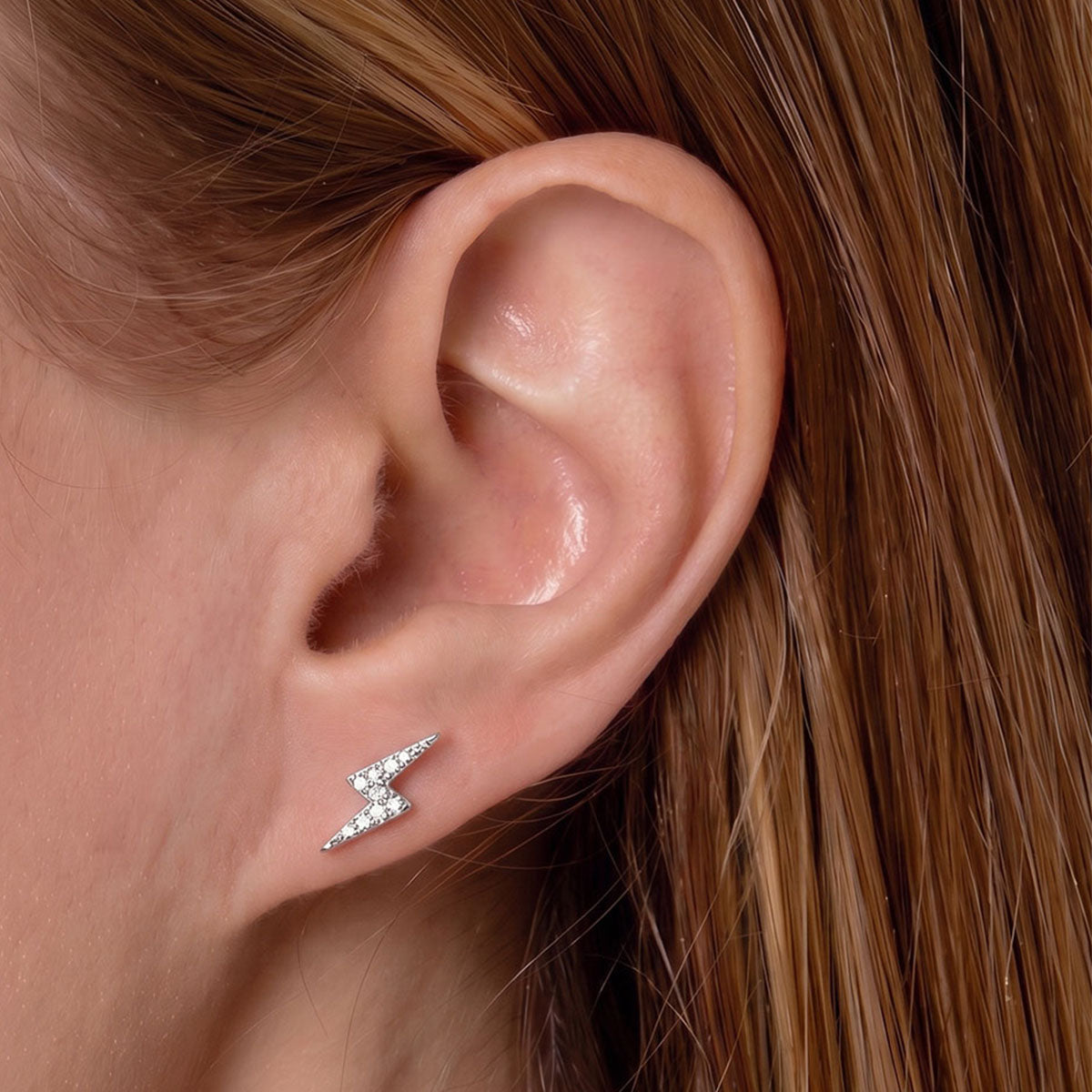 Simulated Diamond Lightning Bolt Stud Earrings - Silver