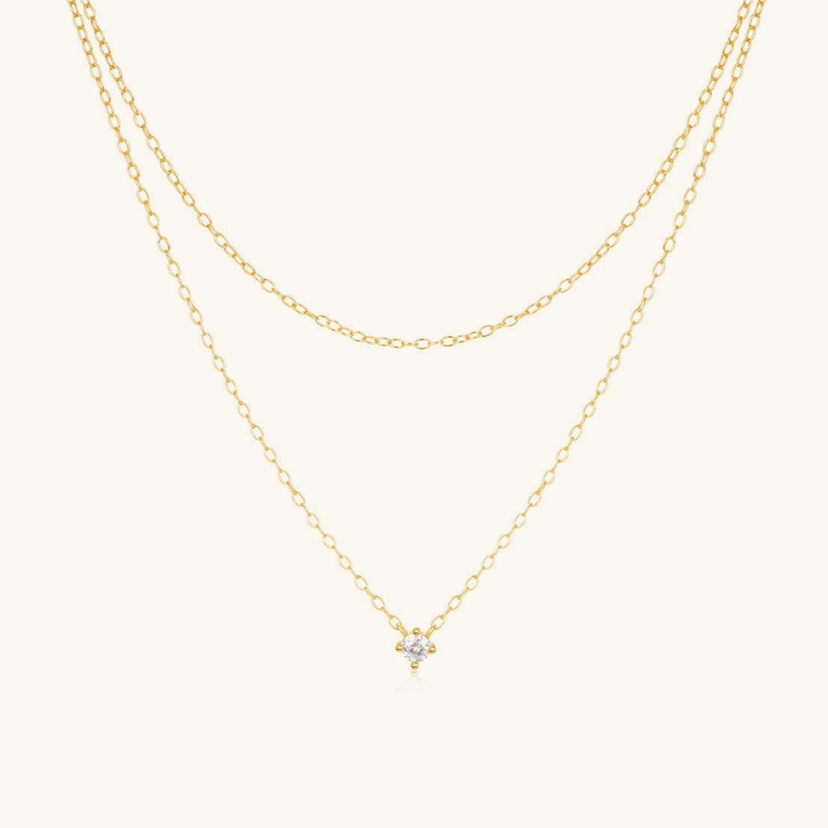 Simulated Diamond Solitaire Layered Necklace - Gold