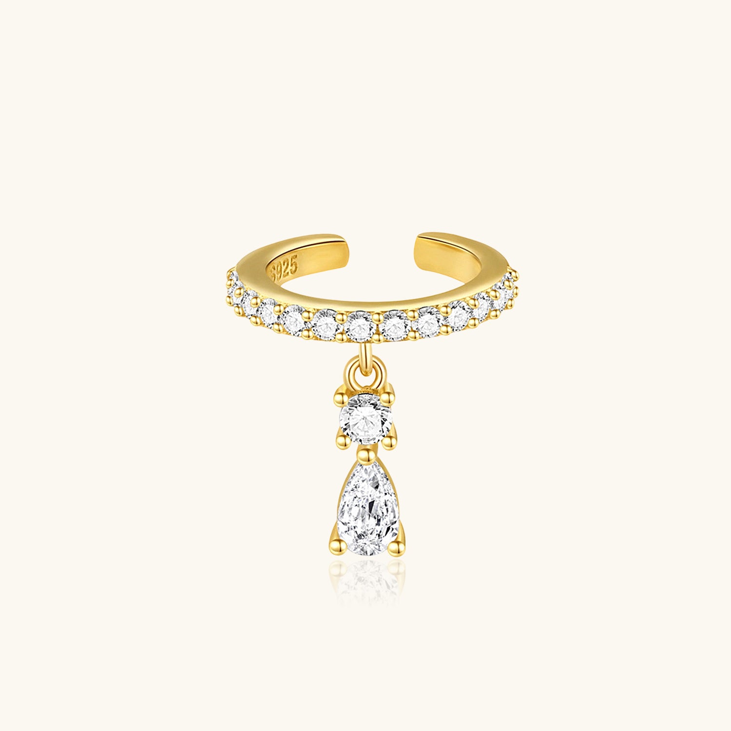 Single Diamond Drop Ear Cuff Earring - Gold