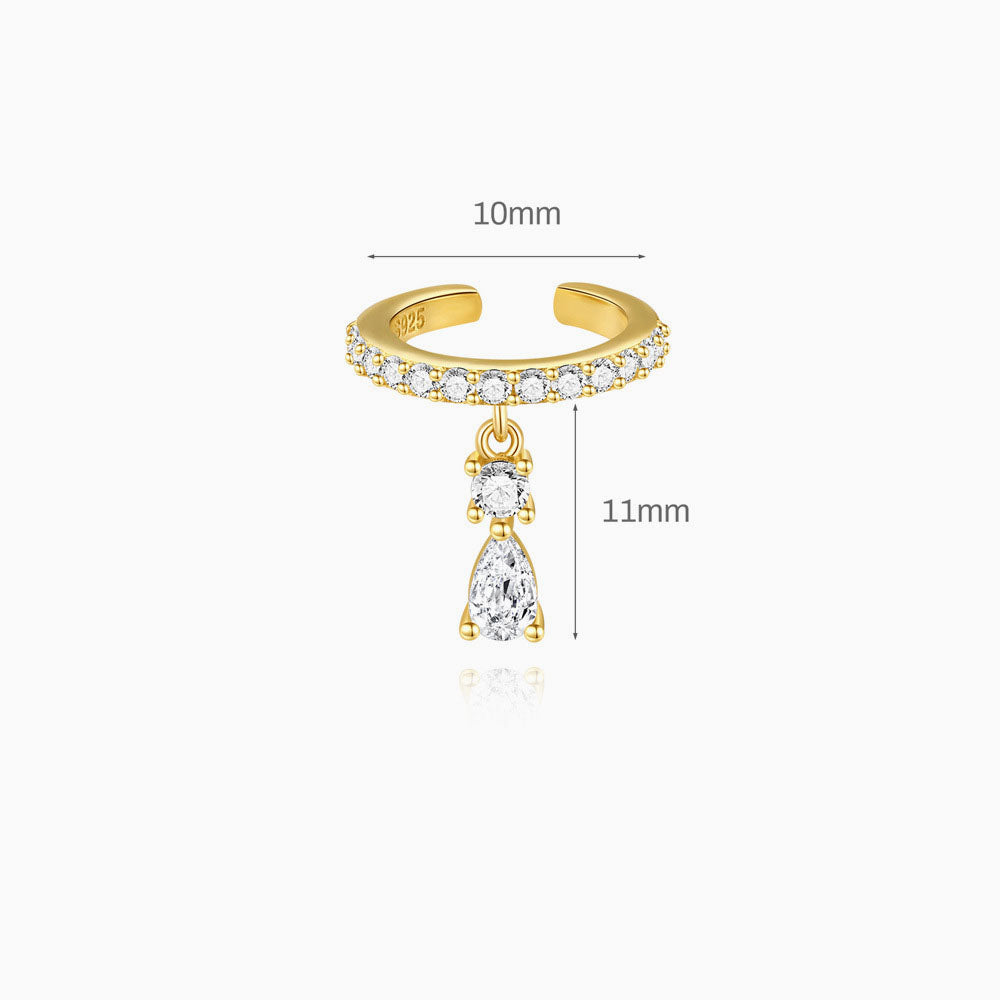 Single Diamond Drop Ear Cuff Earring - Gold