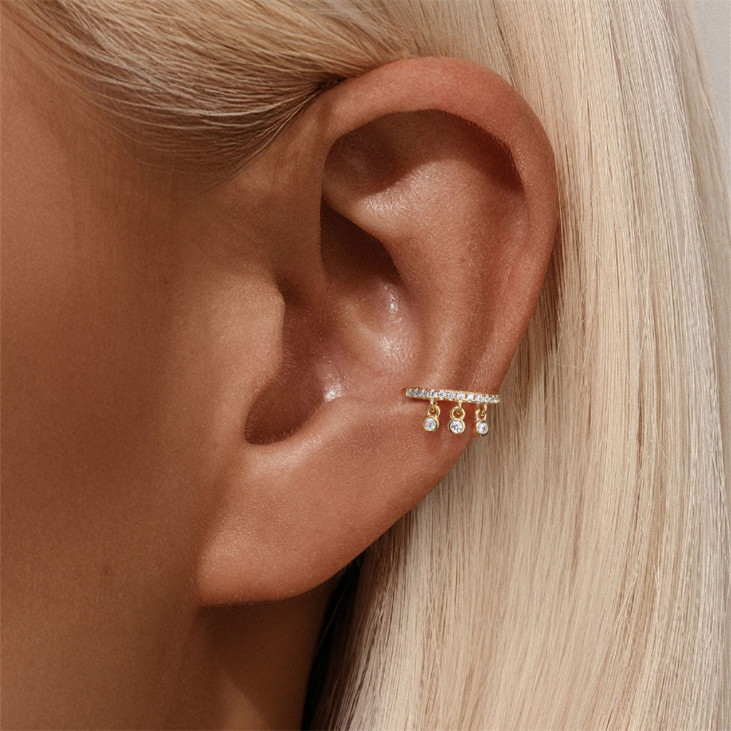 Single Diamond Fringe Ear Cuff Earring - Gold