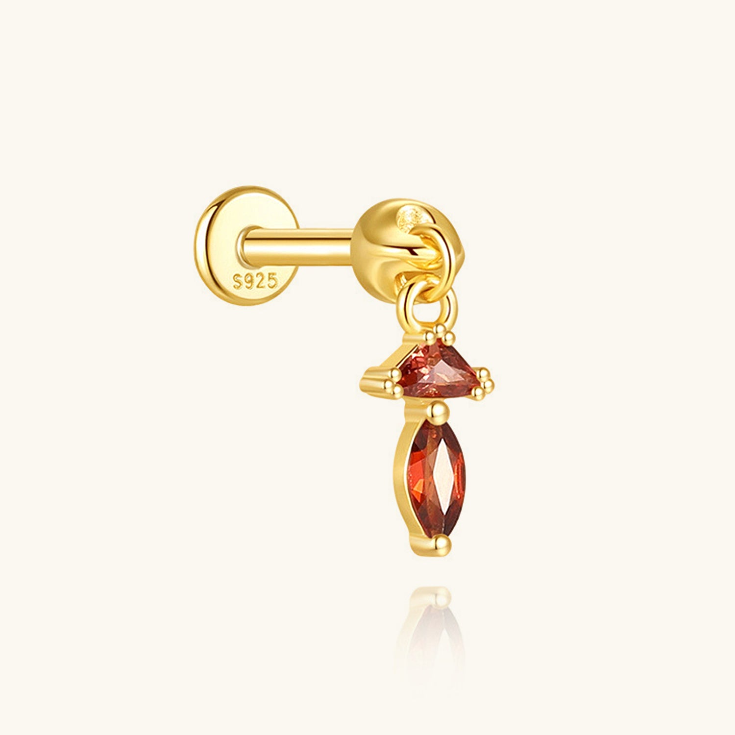Single Dual Garnet Piercing Drop Earring