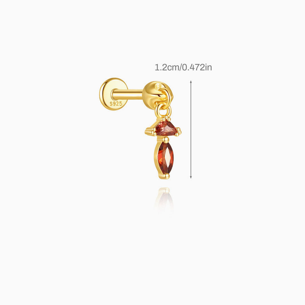 Single Dual Garnet Piercing Drop Earring