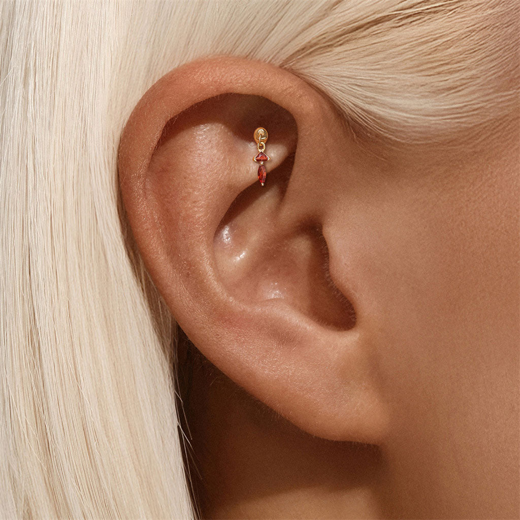 Single Dual Garnet Piercing Drop Earring