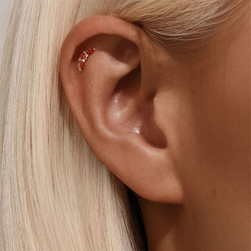 Single Five Stone Garnet Piercing Stud Earring
