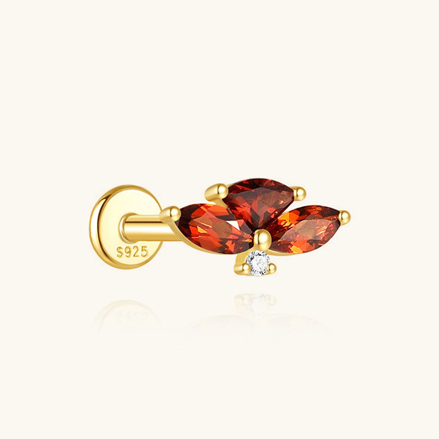Single Four Stone Garnet Piercing Stud Earring