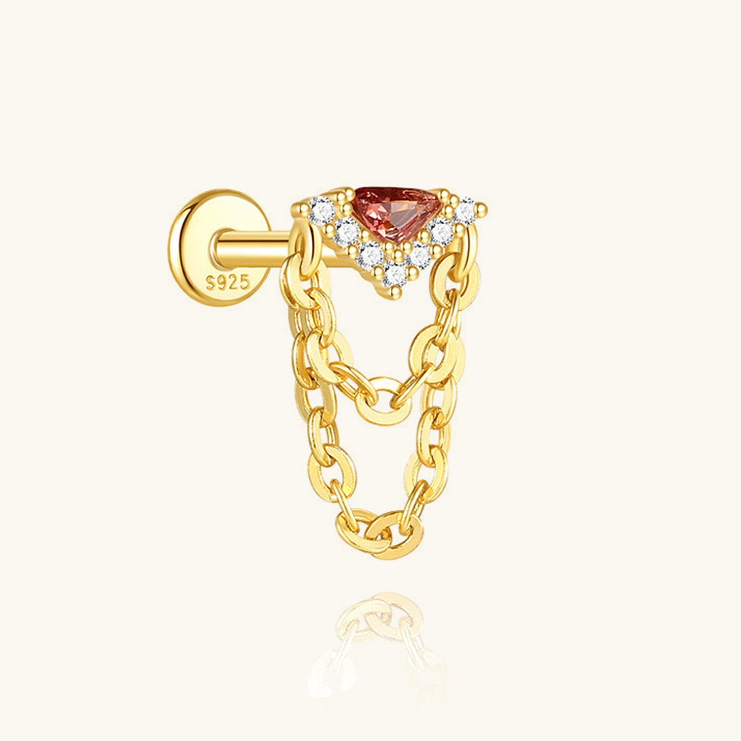 Single Garnet Diamond Piercing Chain Drop Earring