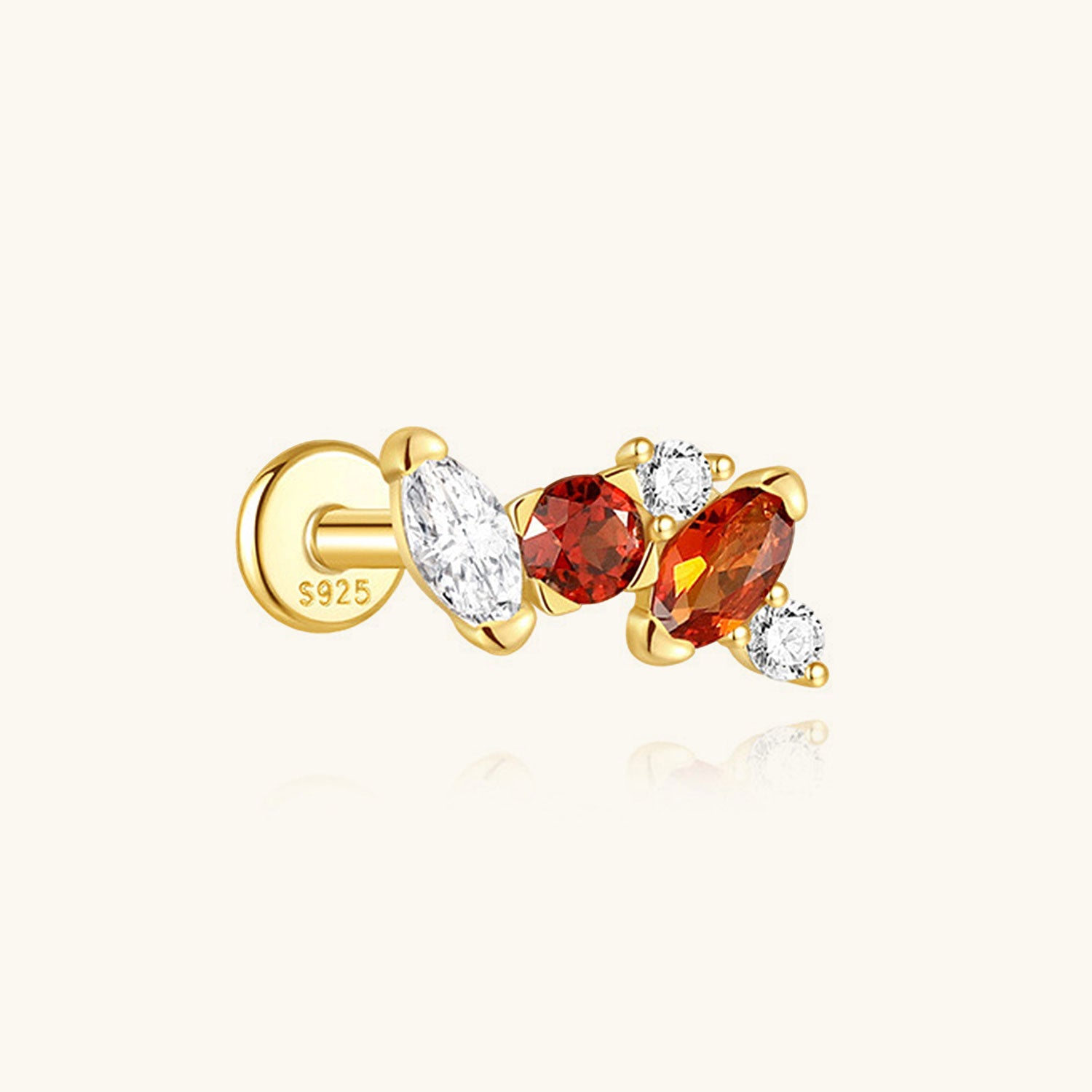 Single Garnet Five Stone Piercing Stud Earring