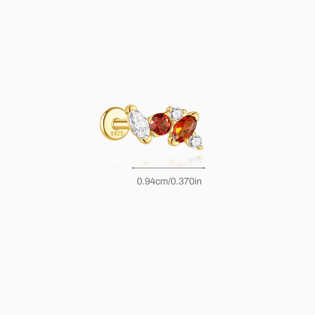 Single Garnet Five Stone Piercing Stud Earring