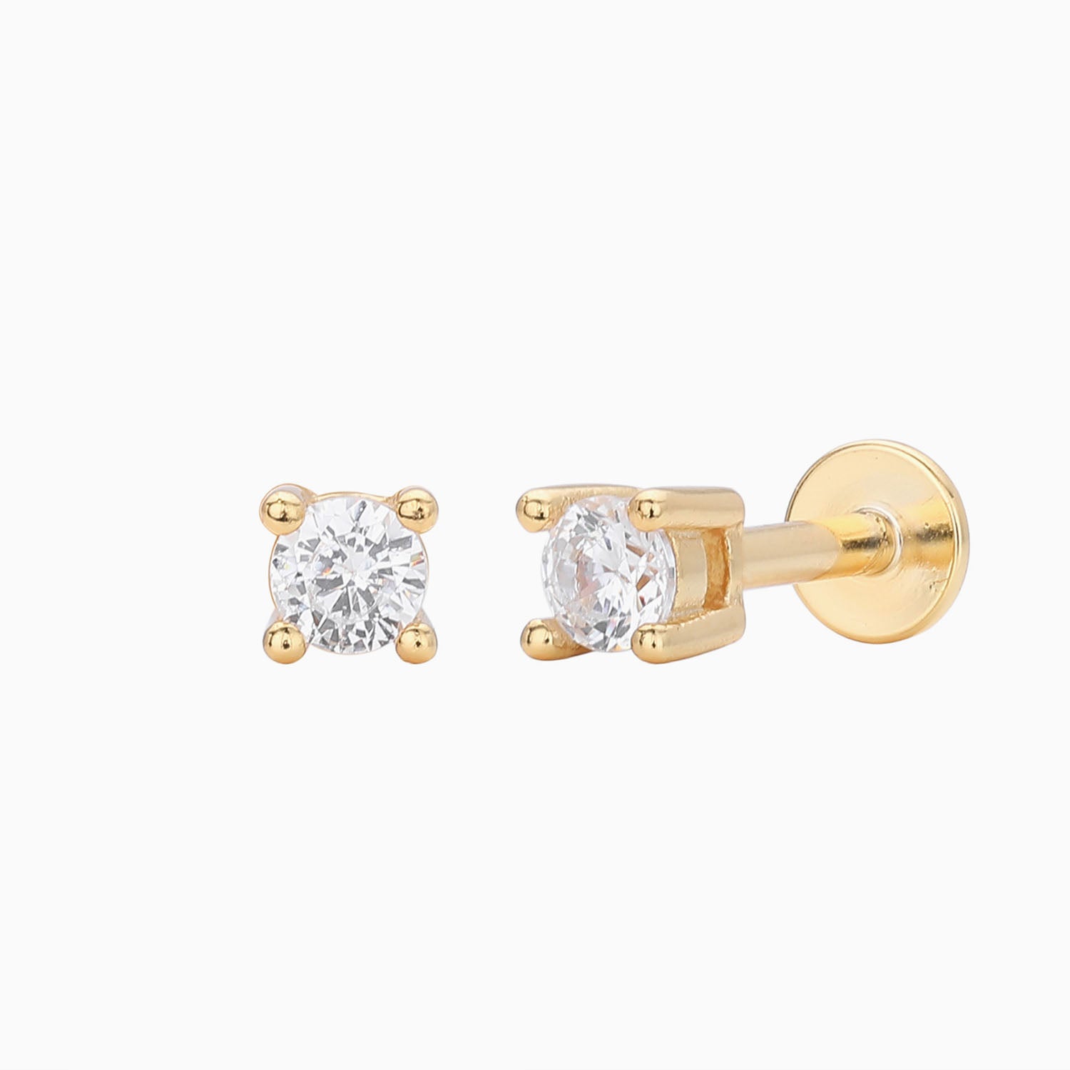Single Mini Diamond Solitaire Stud Earring - Gold