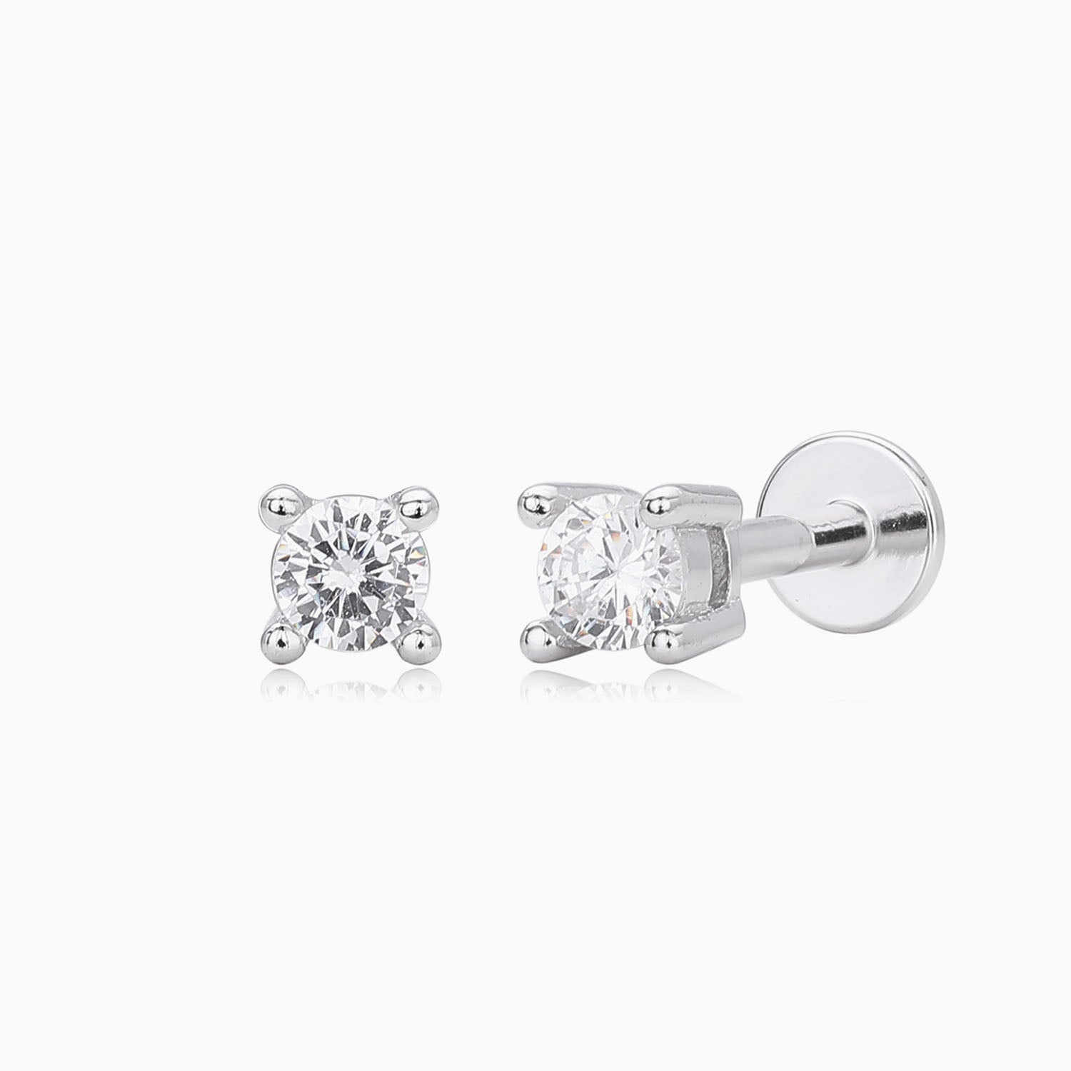 Single Mini Diamond Solitaire Stud Earring - Silver