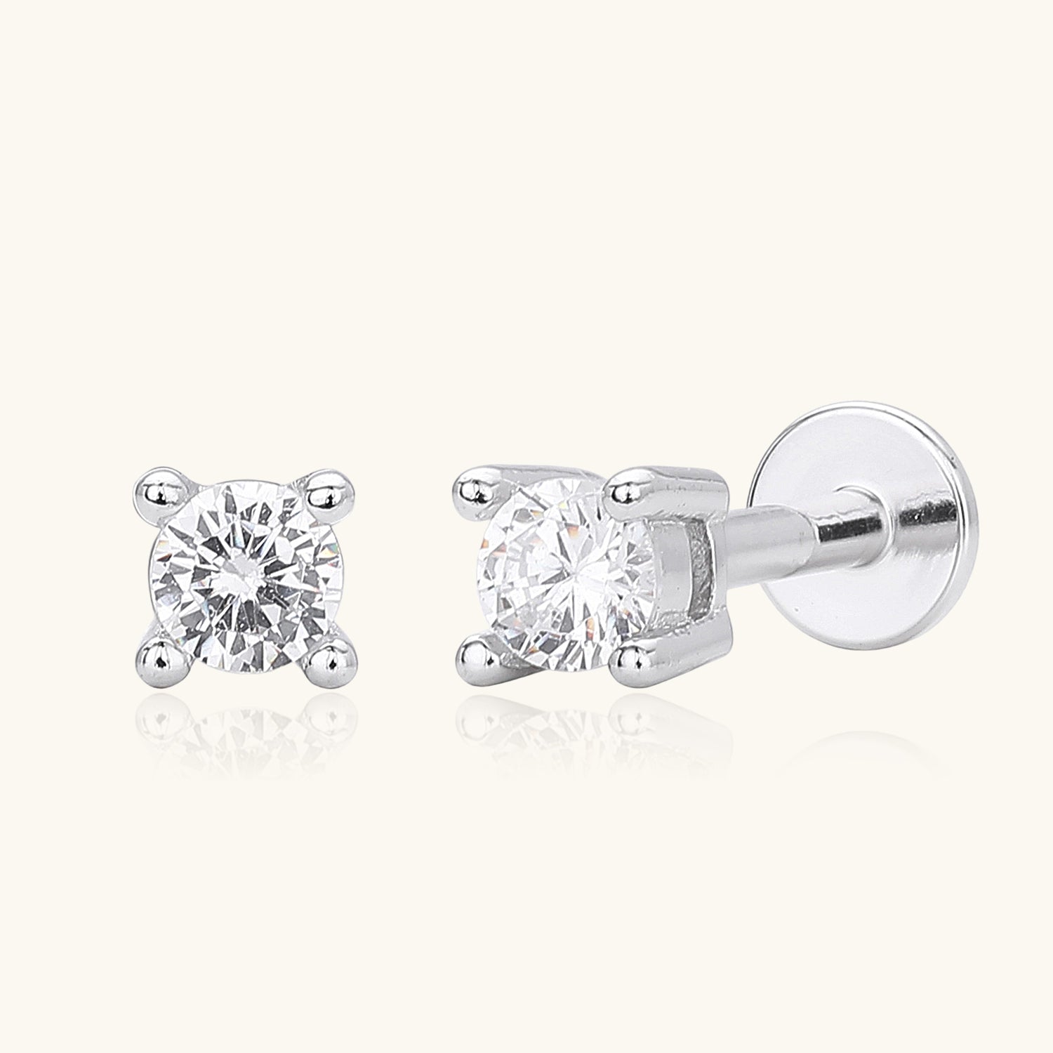 Single Mini Diamond Solitaire Stud Earring - Silver
