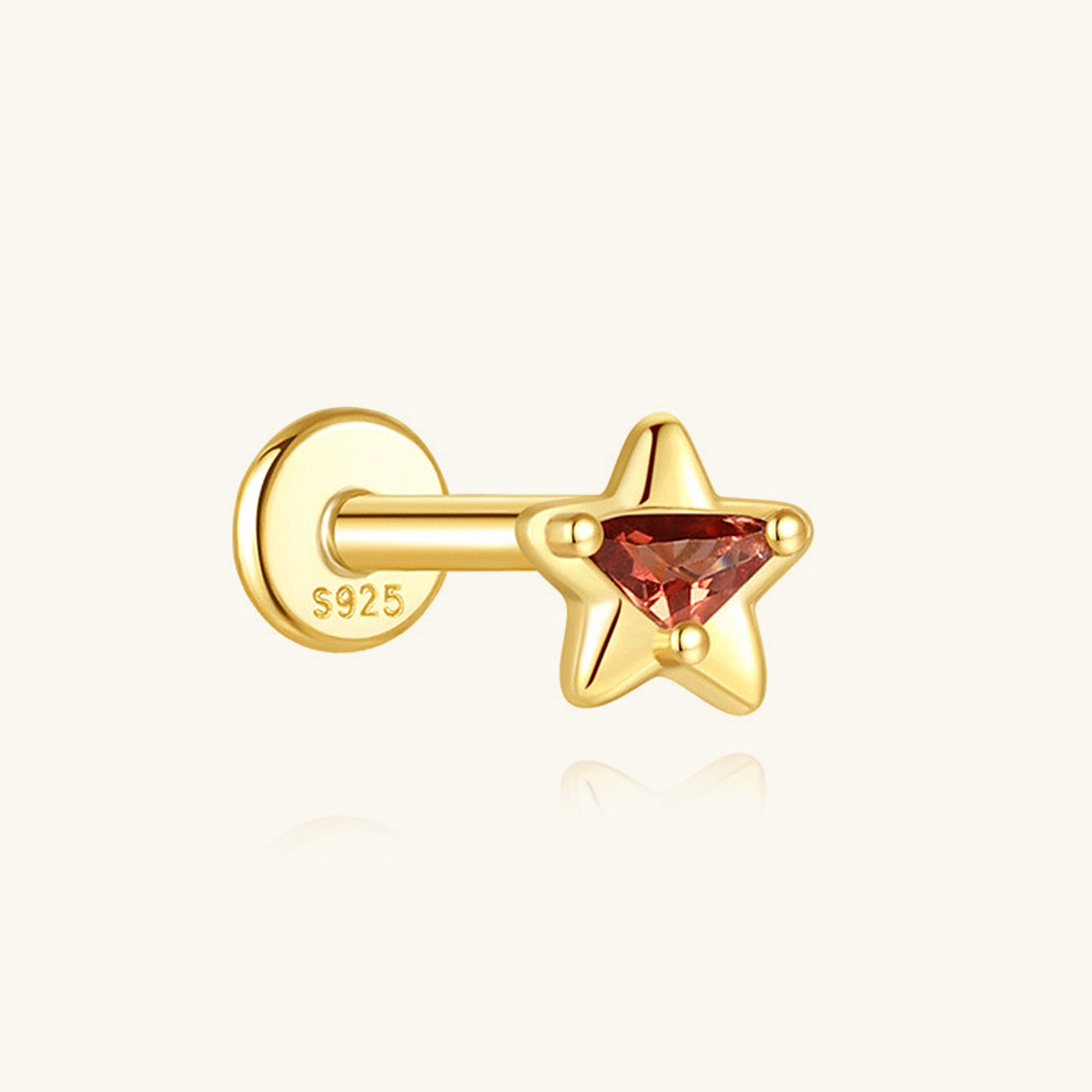 Single Mini Star Garnet Piercing Stud Earring
