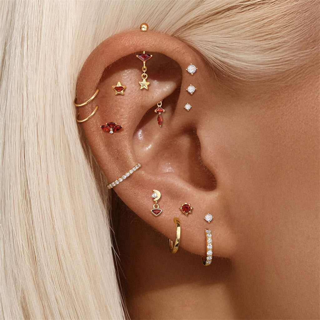 Single Mini Star Garnet Piercing Stud Earring