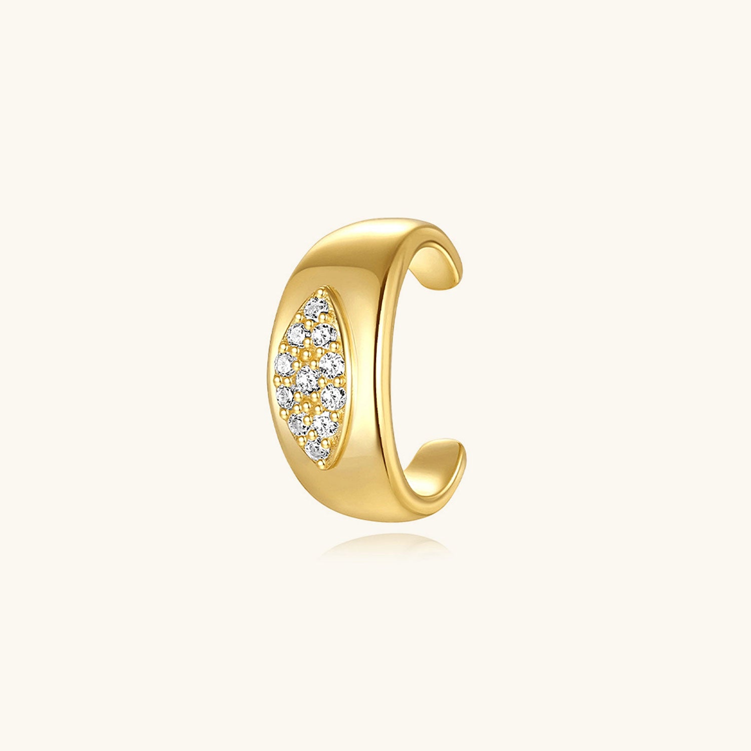 Single Pave C Hoop Ear Cuff Earring - Gold