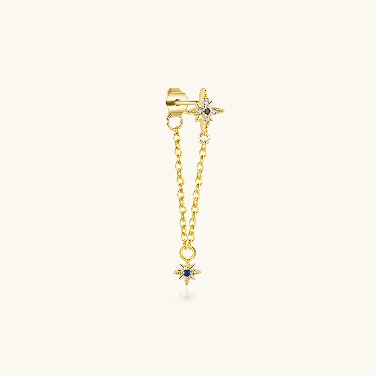 Single Pave Double Northstar Chain Drop Earring - Gold