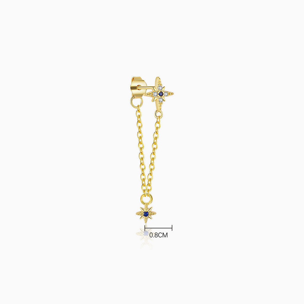 Single Pave Double Northstar Chain Drop Earring - Gold