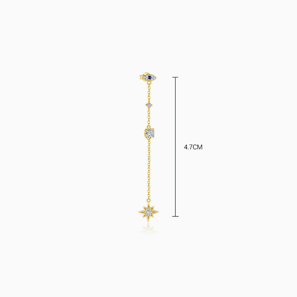 Single Pave Evil Eye and Star Linear Drop Earring - Gold