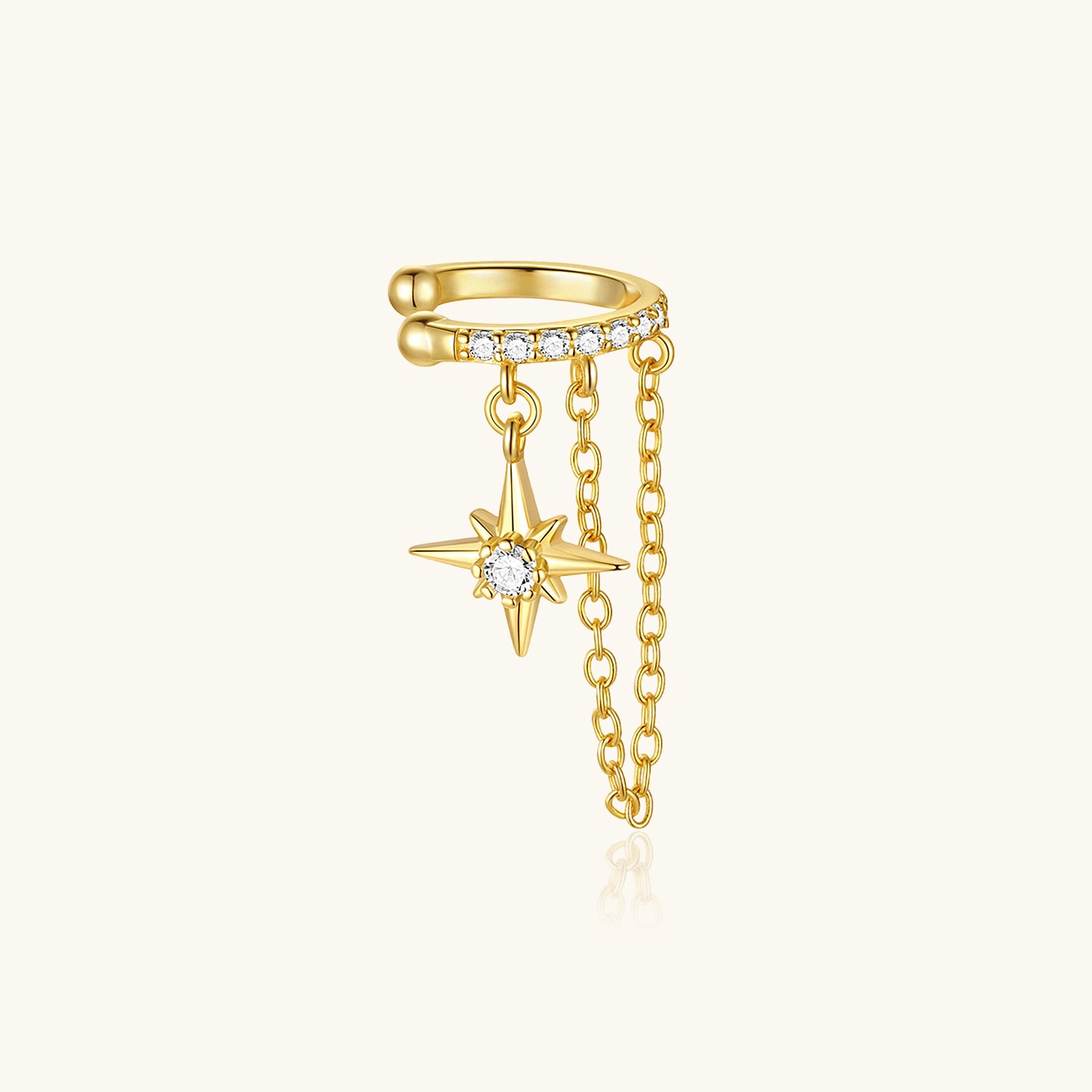 Single Pave Northstar Ear Cuff Earring - Gold