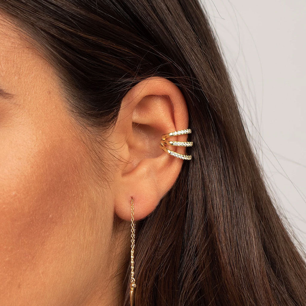Single Triple Illusion Ear Cuff Earring - Gold