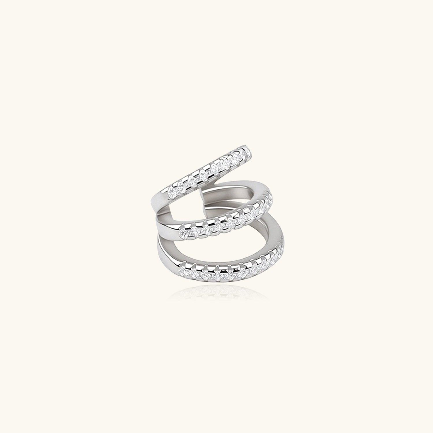 Single Triple Illusion Ear Cuff Earring - Silver