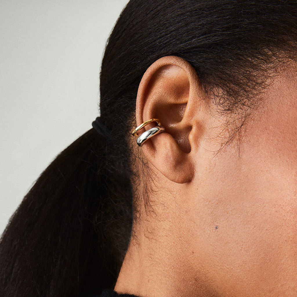 Single Two Tone C Hoop Ear Cuff Earring - Gold