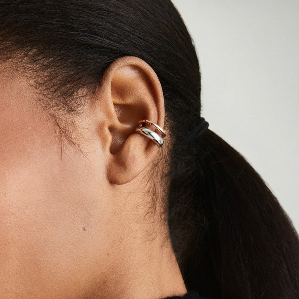 Single Two Tone C Hoop Ear Cuff Earring - Rose Gold