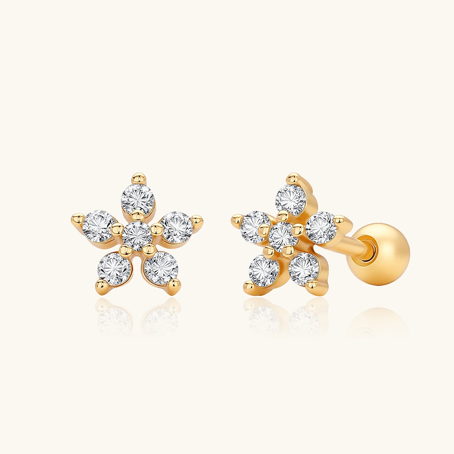 Six Stone Flower Stud Earrings - Gold