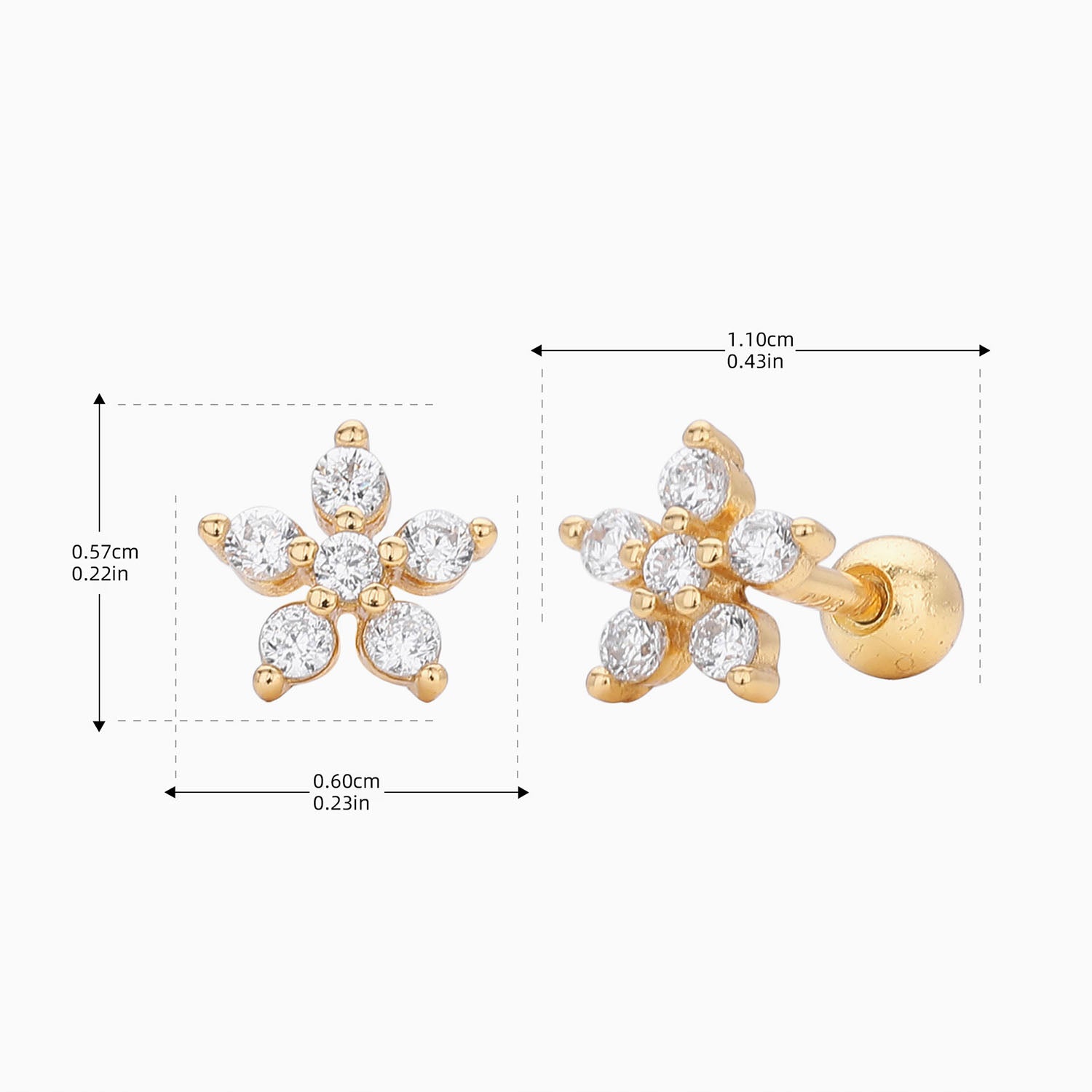 Six Stone Flower Stud Earrings - Gold