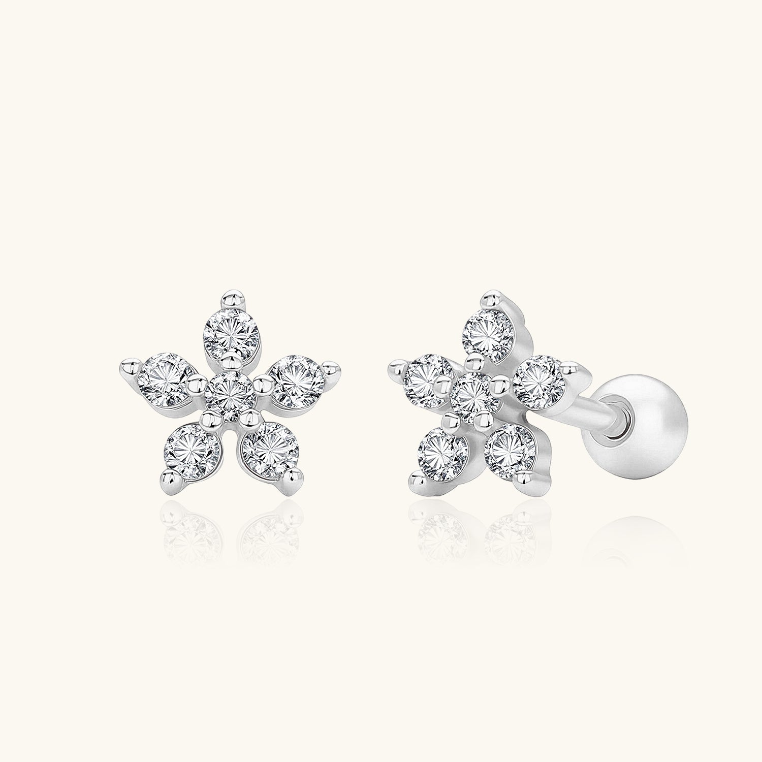 Six Stone Flower Stud Earrings - Silver