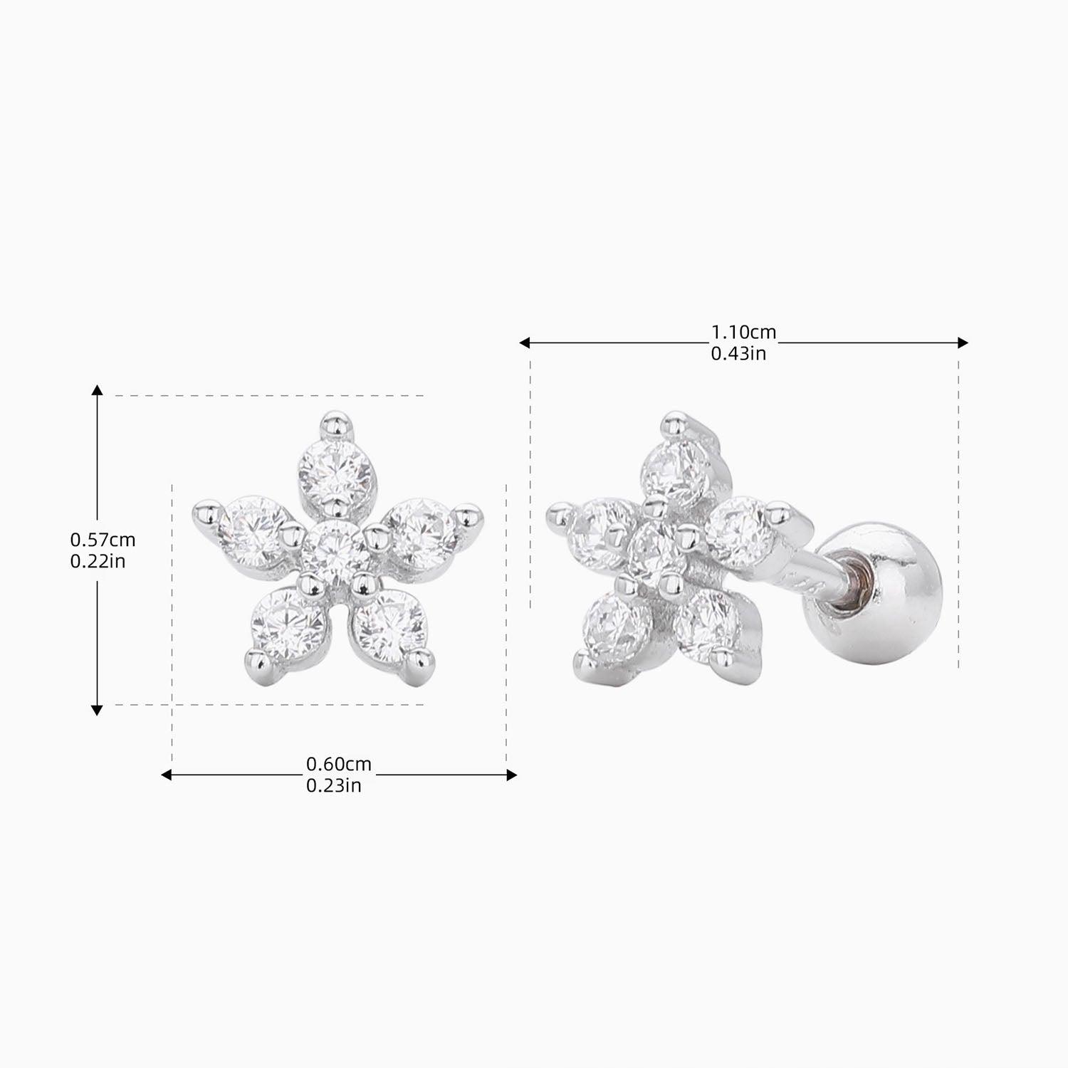 Six Stone Flower Stud Earrings - Silver